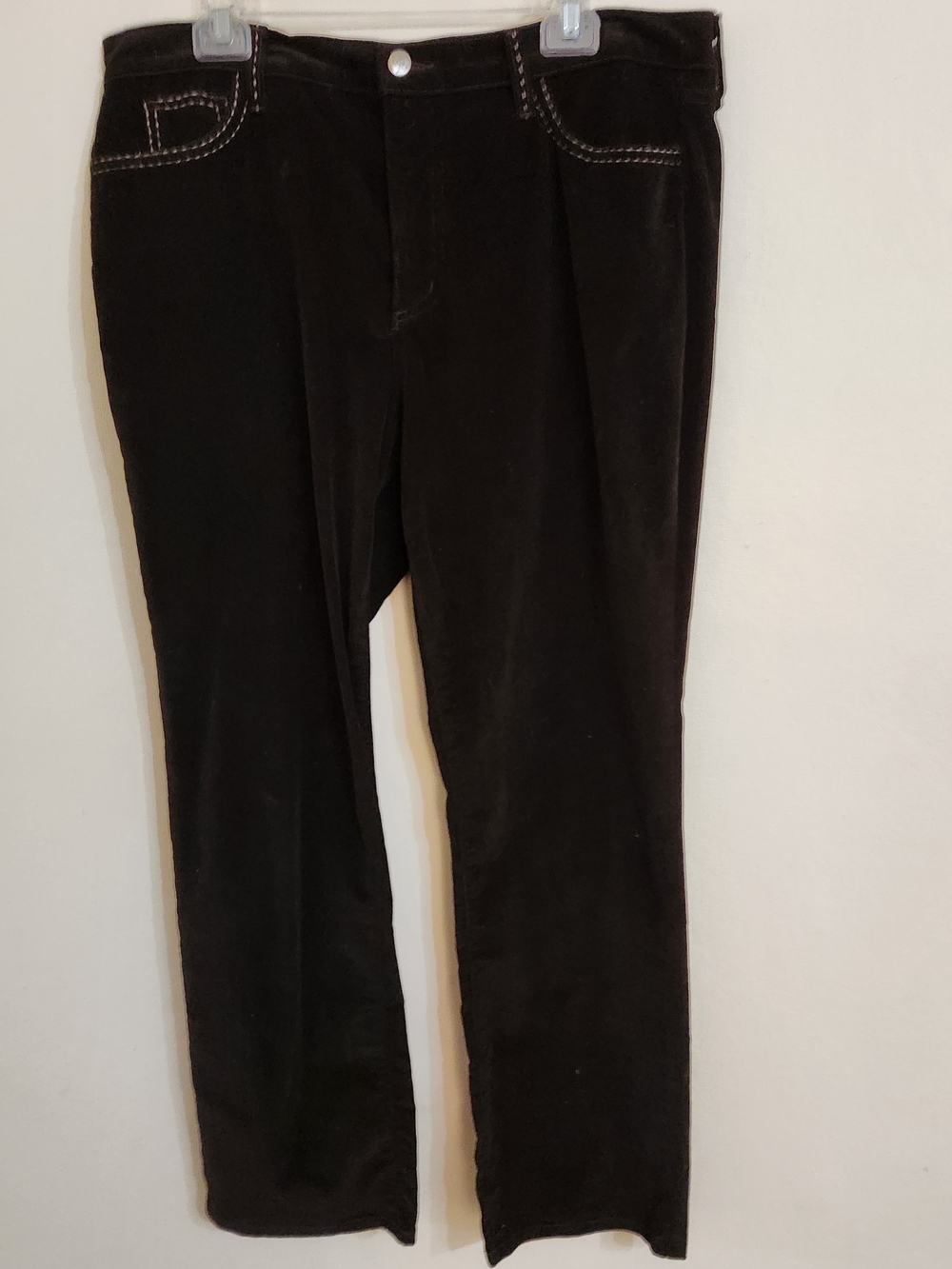 NYDJ Black Boot-Cut Velvet-Look Pants with Contrast Stitching